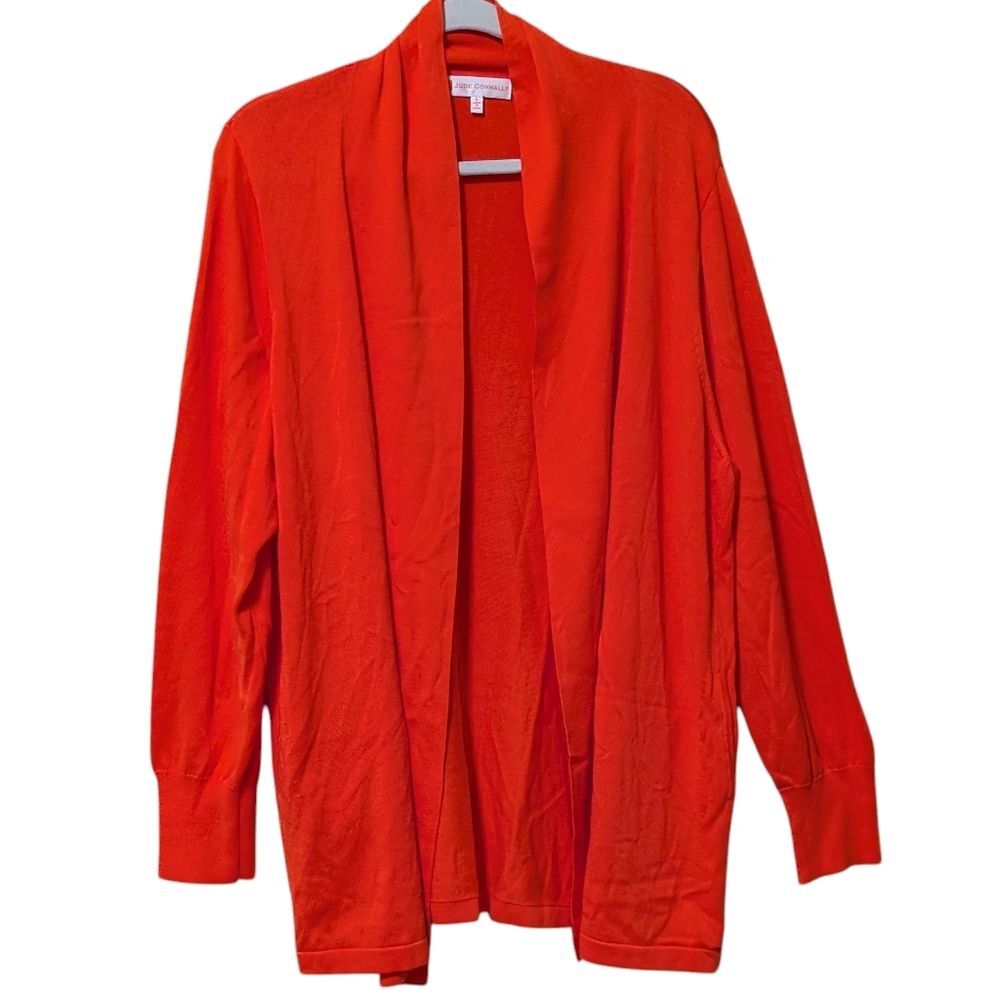 Jude Connally 100% Pima Cotton cardigan women's large orange open front pockets